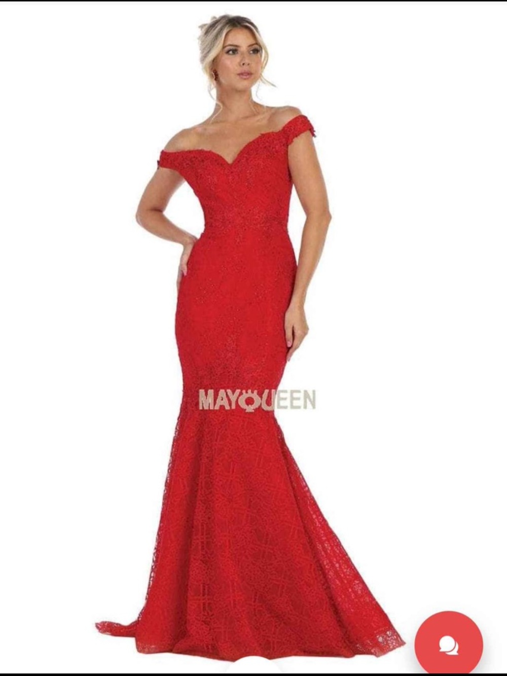 STUNNING Red Off-Shoulder Lace Mermaid Gown EUC